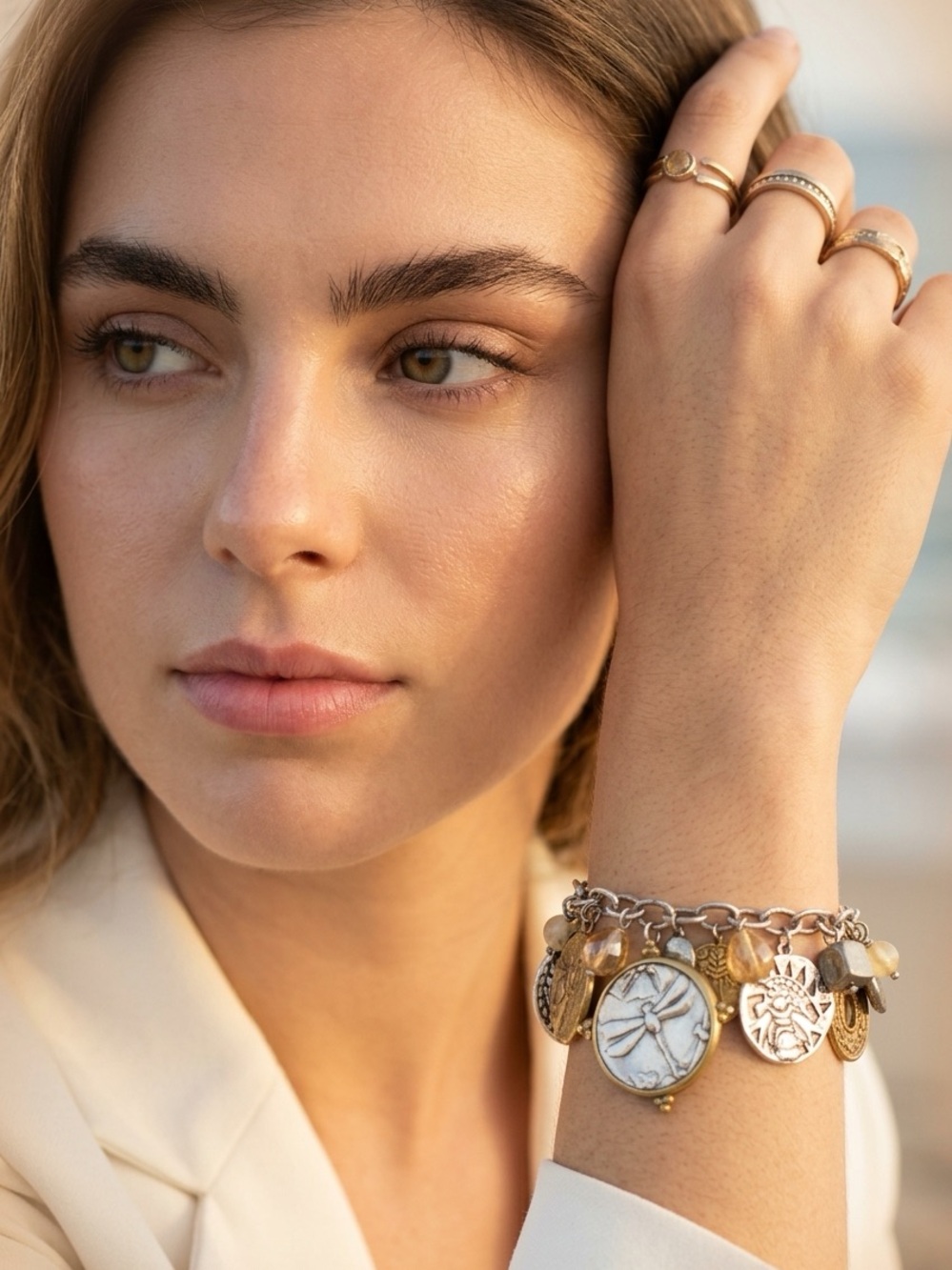 Silpada Two-Tone Dragonfly Charm Bracelet in Gold and Silver